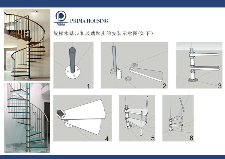 Indoor Round Stair Used Metal Glass Spiral Staircase